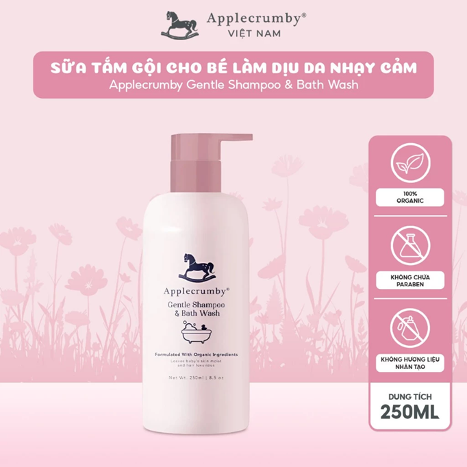  Sữa tắm gội cho bé làm dịu da nhạy cảm Applecrumby Gentle Shampoo & Bath Wash 250ml 
