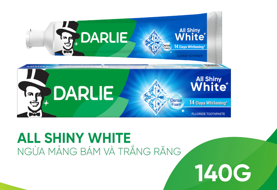  Kem Đánh Răng Darlie Trắng Sáng All Shiny White Whitening Ngừa Mảng Bám và Trắng Răng 140g 