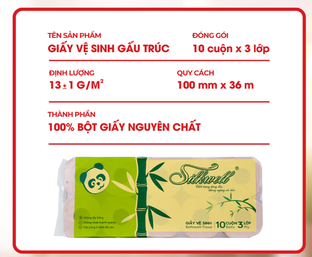  Giấy vệ sinh gấu trúc Silkwell 10 cuộn 3 lớp ,100% bột tre nhập khẩu 
