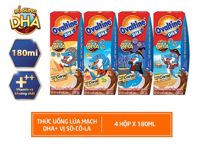  Thức uống lúa mạch hương vị sô-cô-la Ovaltine DHA+ (180ml x 4) 