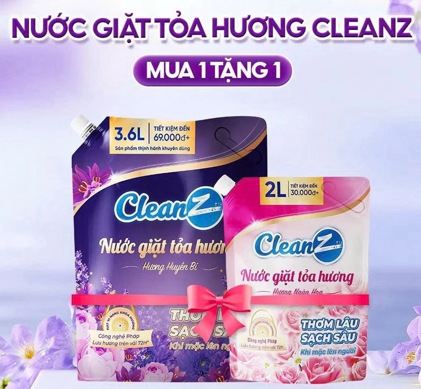  Combo Nước giặt xả tỏa hương CleanZ Công Nghệ Sạch Sâu túi 3.6L + túi 2L 