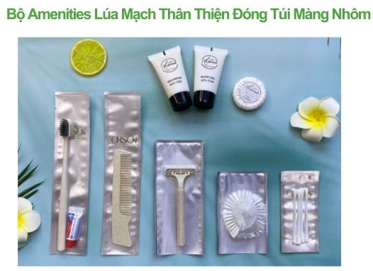  Bộ amenities lúa mạch thân thiện đóng túi màng nhôm 