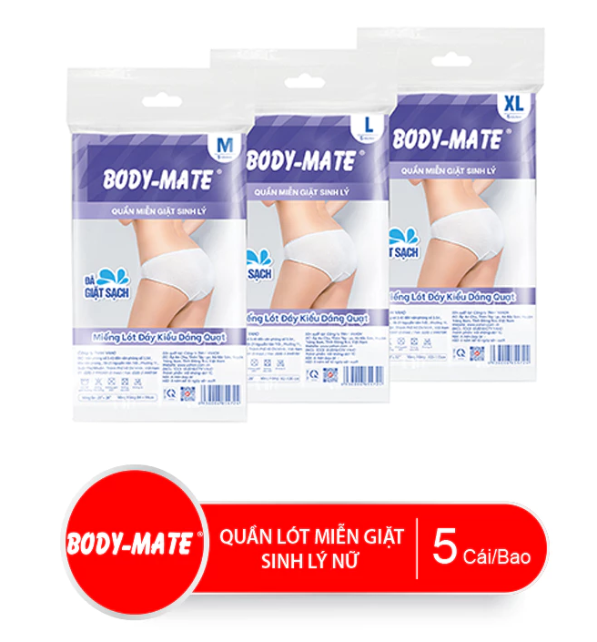  Quần Lót Miễn Giặt Sinh Lý Body-Mate Nữ, 5 Cái/Bao 