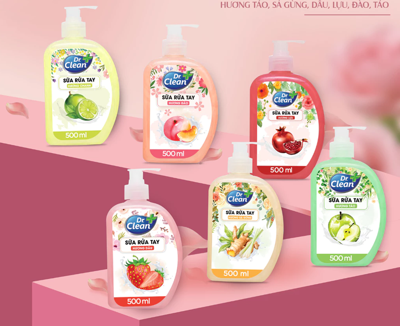  Sữa rửa tay Dr.Clean sạch khuẩn mềm dịu da tay hương trái cây thanh mát 500ml 