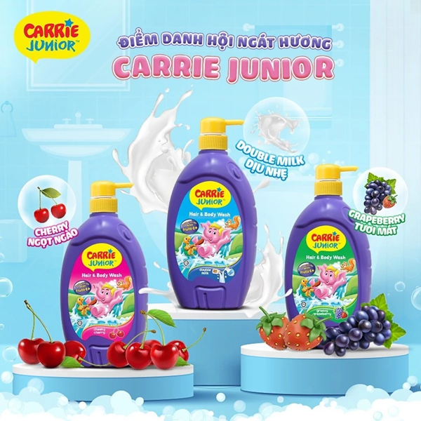  Sữa Tắm Gội cho bé Carrie Junior hương trái cây thiên nhiên 700g 