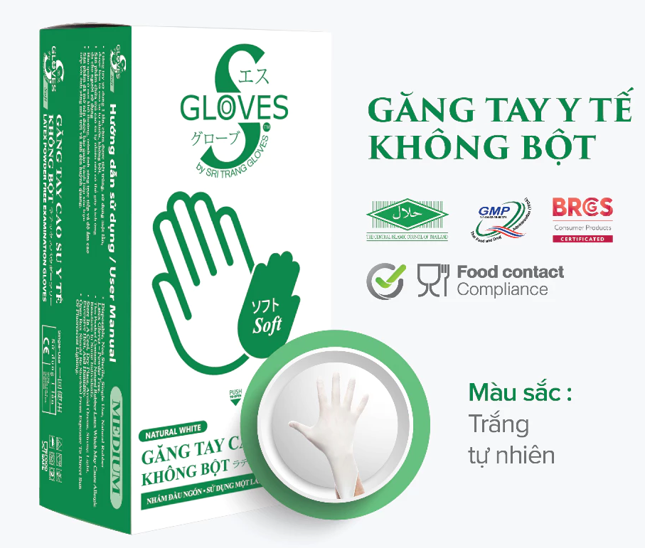  Găng tay y tế Sgloves Latex KHÔNG BỘT 5.0g 100 chiếc/hộp 