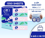  Khăn giấy rút cao cấp Vinda Deluxe 3 lớp 90 tờ size M (5 Gói) 