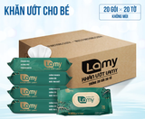  Khăn ướt Lamy gói 20 tờ không mùi không cồn không parabens cao cấp an toàn dành cho bé 