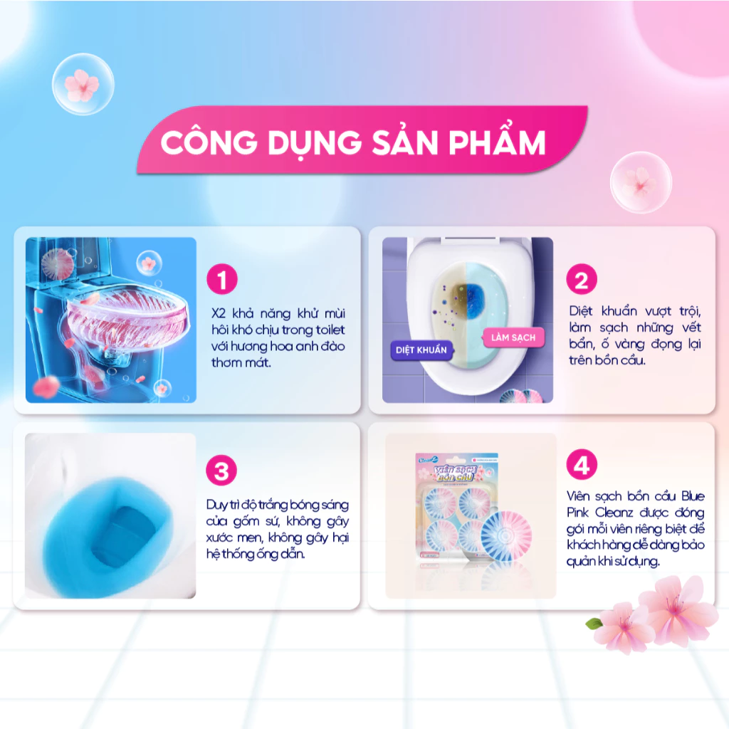  Viên Sạch Bồn Cầu CLEANZ Hương Hoa Anh Đào 50g 