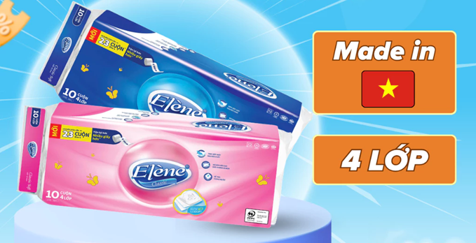  Giấy Vệ Sinh Elene 10 Cuộn 4 Lớp Cao Cấp, Mềm Mịn, An Toàn, Tan Ngay Trong Nước (Có Lõi/Không Lõi) 