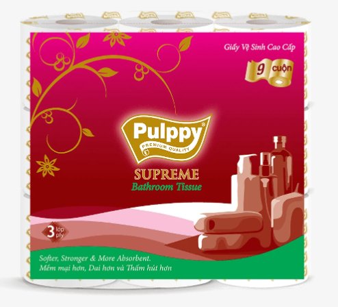  Giấy Lụa Cuộn Pulppy Supreme 9 Cuộn  3 lớp 