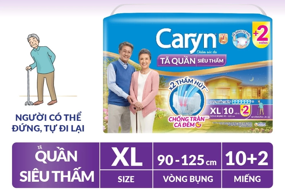 Tã/Bỉm Quần Người Lớn Caryn siêu thấm dành Cho Người Già Size XL 10 miếng 