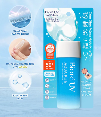  Gel Chống Nắng Màng Nước Dưỡng Ẩm Biore UV Aqua Rich Watery Gel SPF50+/PA++++ 90ml 