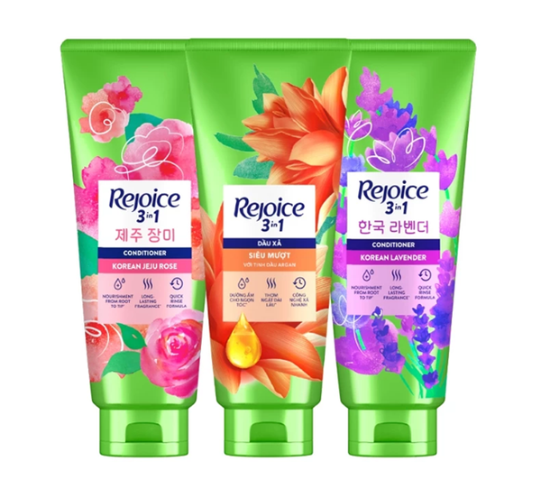  Kem Xả Tóc REJOICE 3 Trong 1 Với Dưỡng Chất Từ Tinh Dầu Argan Siêu Mềm Mượt /Hoa Hồng JeJu/ Lavender 300 ml 