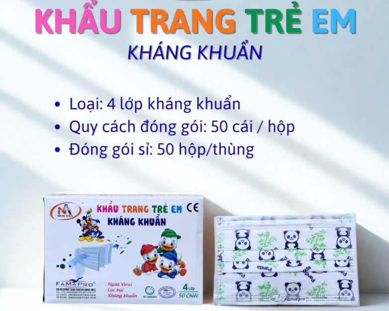  Khẩu trang y tế trẻ em 3-4 lớp Famapro MAX KIDS 50 cái/hộp (bé 15-30kg) 