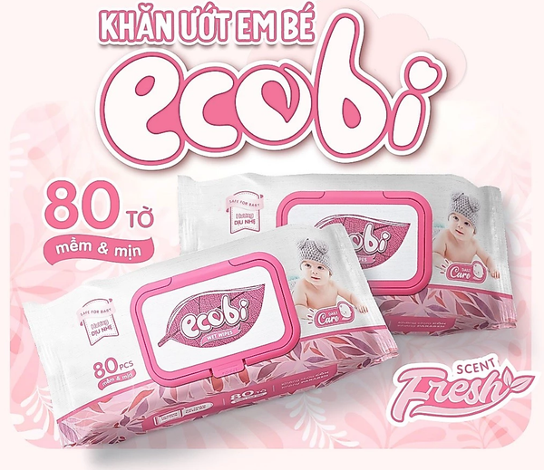  Khăn ướt cao cấp Ecobi gói 80 tờ hương dịu nhẹ 