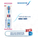  Bộ 2 Bàn chải đánh răng SENSODYNE Sensitive Extra Soft với lông bàn chải mềm, làm sạch răng nhẹ nhàng, êm dịu với nướu 