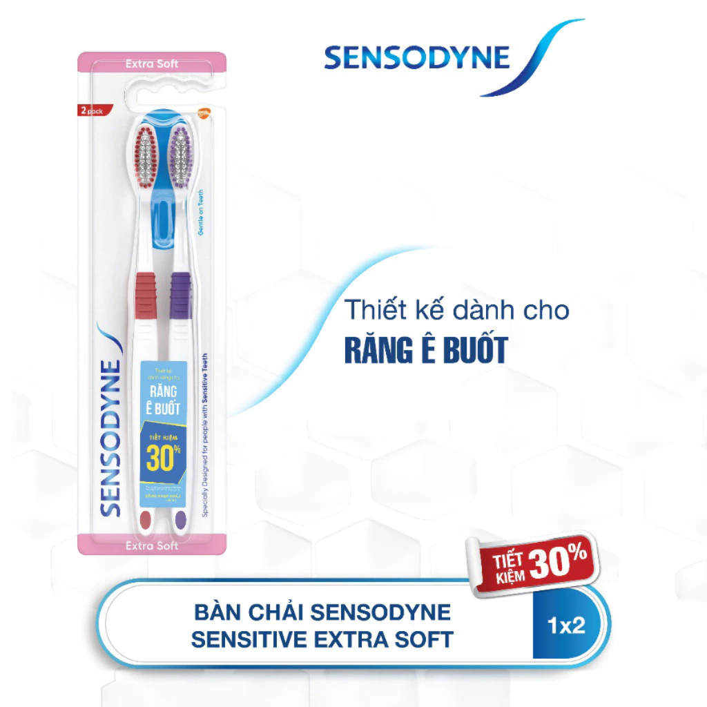  Bộ 2 Bàn chải đánh răng SENSODYNE Sensitive Extra Soft với lông bàn chải mềm, làm sạch răng nhẹ nhàng, êm dịu với nướu 