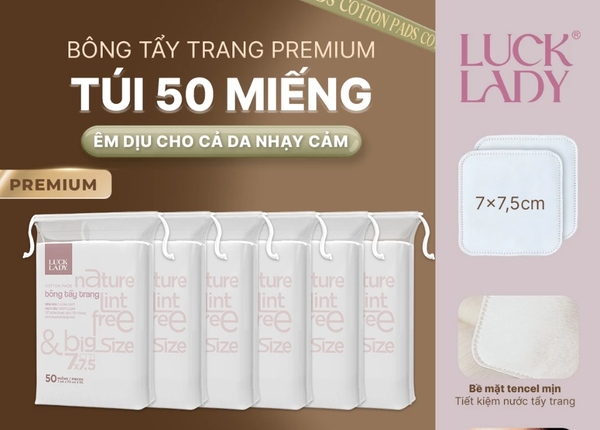  Túi bông tẩy trang Luck Lady cao cấp dạng túi rút nhỏ gọn mang đi du lịch 50 miếng/túi, kích thước bông 7x7,5cm 