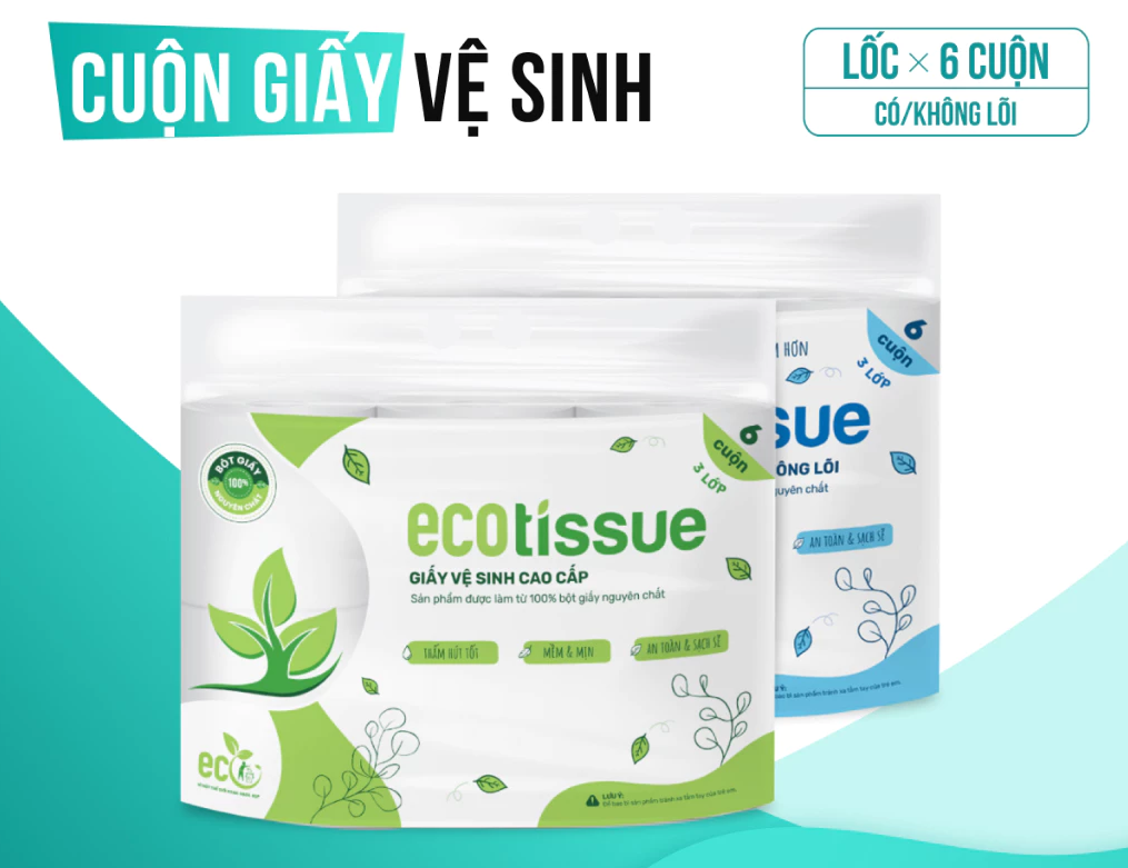  Giấy vệ sinh giấy cuộn cao cấp EcoWipes dày 3 lớp có lõi/ không lõi mềm mịn dai thấm hút tốt 