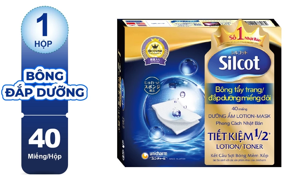  Bông tẩy trang Silcot đắp dưỡng miếng đôi 40 miếng/hộp 