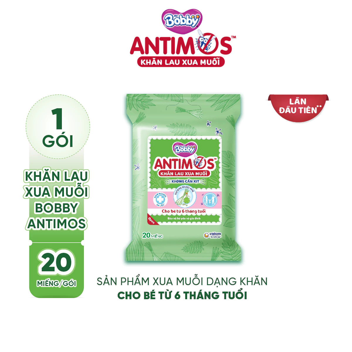  Khăn lau xua muỗi Bobby Antimos 20 miếng 