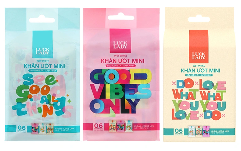  Khăn ướt mini LUCK LADY không mùi túi 6 gói (gói 10 miếng) Màu ngẫu nhiên 