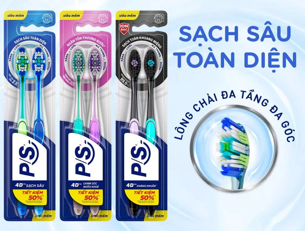  Bộ 2 bàn chải đánh răng P/S 4D 