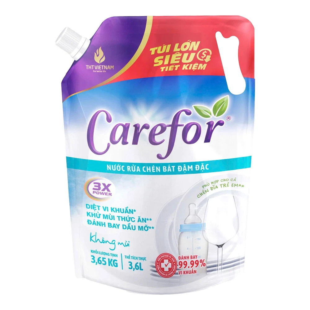 Nước rửa chén Carefor khử mùi túi 3.6L 