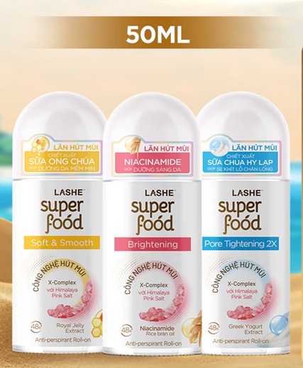  Lăn Hút Mùi LASHE SUPERFOOD Dưỡng Sáng Da / Se Khít Lỗ Chân Lông / Dưỡng Sáng & Kháng Ố 50ML 