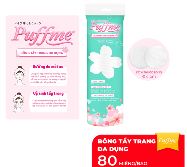  Bông Tẩy Trang Tròn PUFFME 80 Miếng/Bao 