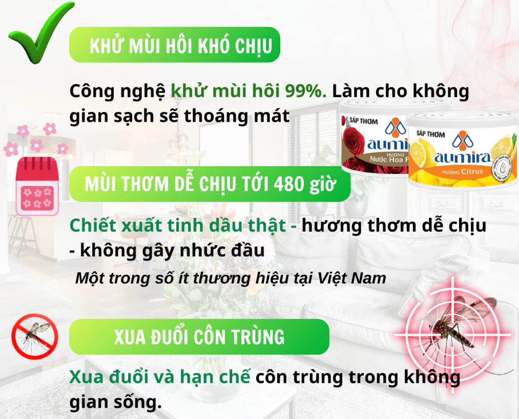  Sáp thơm Aumira từ tinh dầu thiên nhiên công nghệ vượt trội giúp lưu hương tới 30 ngày, lọ 70g 