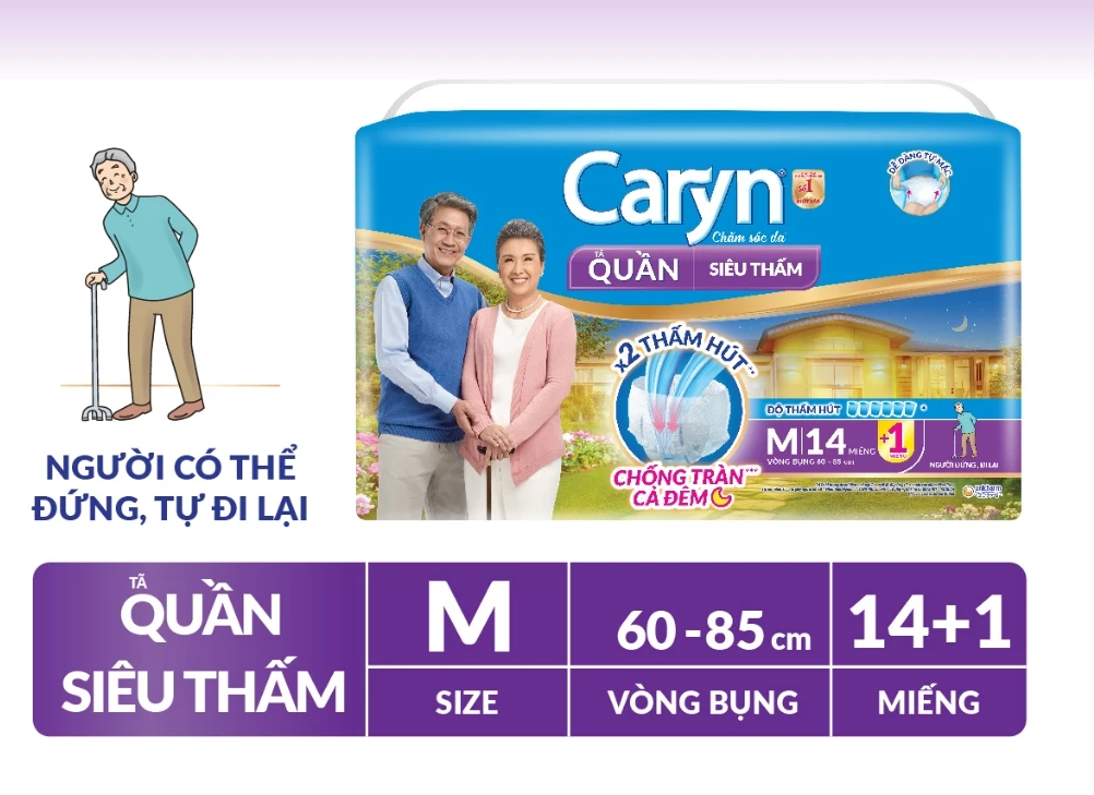  Tã/Bỉm Quần Người Lớn Caryn siêu thấm dành Cho Người Già Size M 14 miếng 