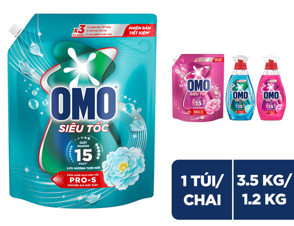  Nước giặt Omo Siêu Tốc đầu tiên tại Việt Nam, được thiết kế riêng cho chu trình giặt nhanh | Chai 1.2KG-Túi 3.5KG 