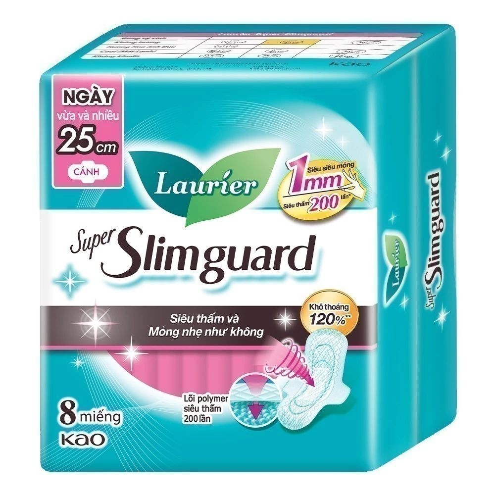  Băng vệ sinh Laurier siêu mỏng bảo vệ 1mm 25cm 8 miếng 