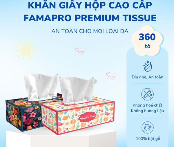  Khăn Giấy Lụa Hộp Cao Cấp Famapro Premium Tissue 190×200 mm 