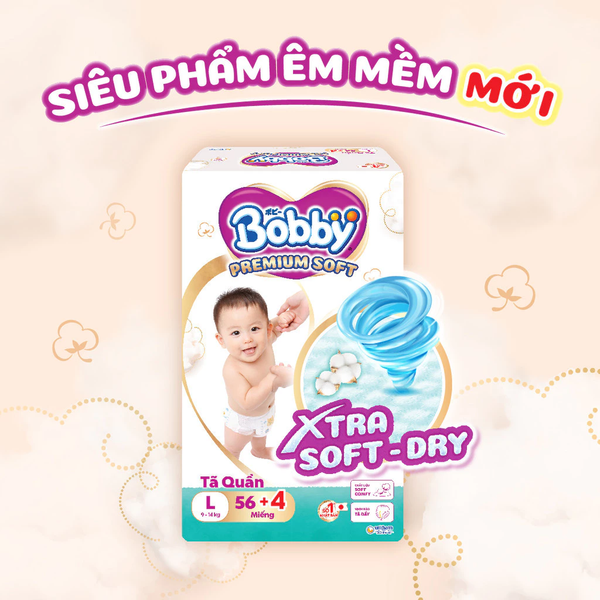  Tã quần Bobby Premium Soft size M60/L56/XL52/XXL48 