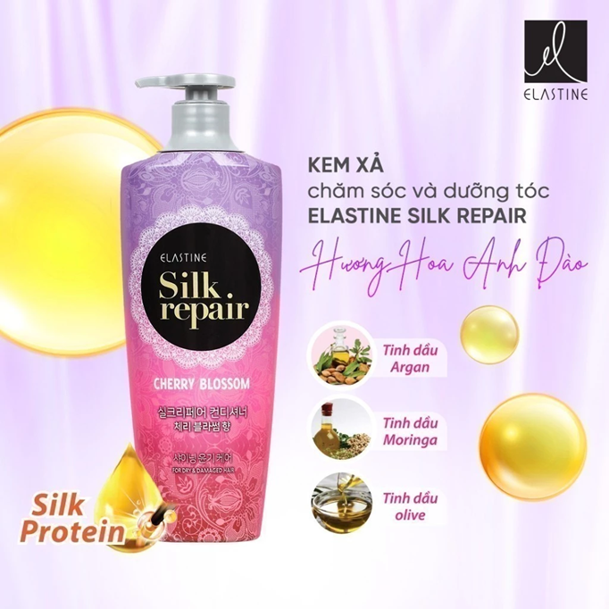  Kem xả chăm sóc và nuôi dưỡng tóc Elastine Silk Repair 550ml - Hương Hoa Anh Đào 