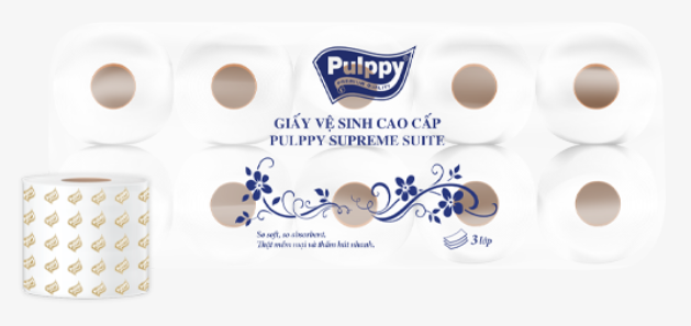  Giấy Lụa Cuộn Cao Cấp Pulppy Supreme AFH 1  -  10  cuộn 3 lớp 