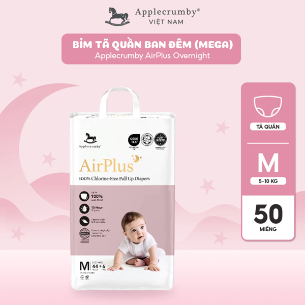  Bỉm tã quần đêm Applecrumby Airplus Overnight Pull Ups size M - XXL khô thoáng 12h 
