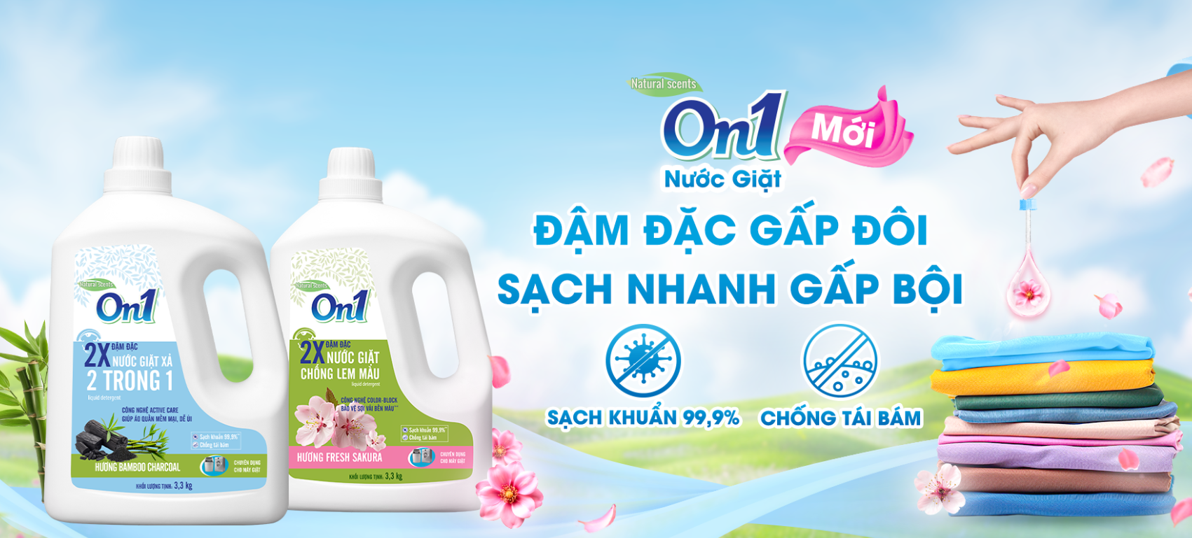  Nước Giặt Xả On1 Hương Bamboo Charcoal 2.6-3.2-3.3L 