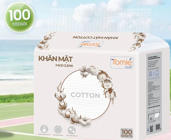  Khăn Cotton Đa Năng TOMIE Cao Cấp Rút Đáy Cotton 200x160mm 100 Tờ 