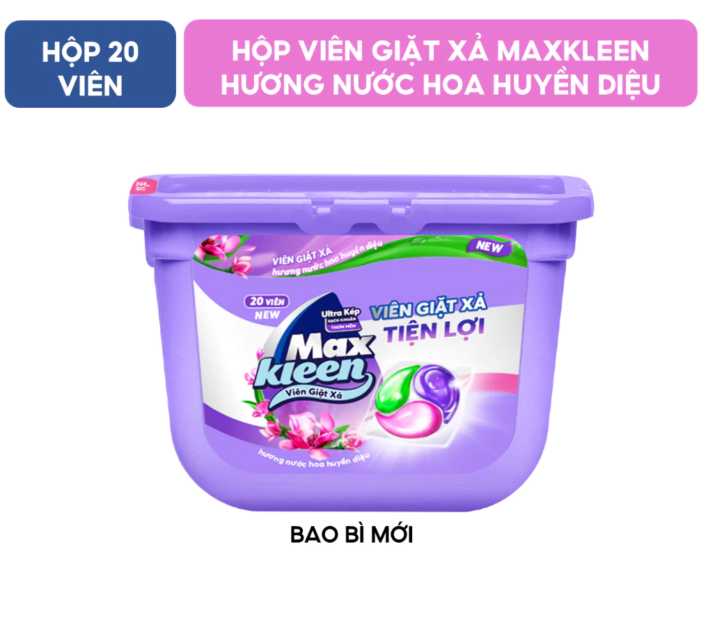  Hộp Viên Giặt Xả MaxKleen Hương Nước Hoa Huyền Diệu 300g (20 Viên) 