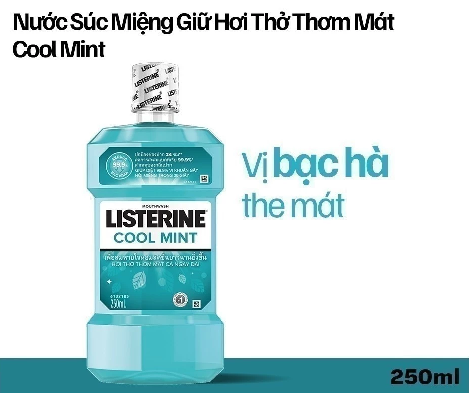  Nước Súc Miệng Giữ Hơi Thở Thơm Mát Listerine Coolmint 250ml 