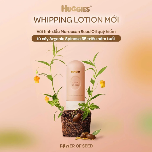  Kem dưỡng ẩm cho bé Huggies Power of Seed 150g MỚI với tinh chất Moroccan Seed oil quý hiếm 