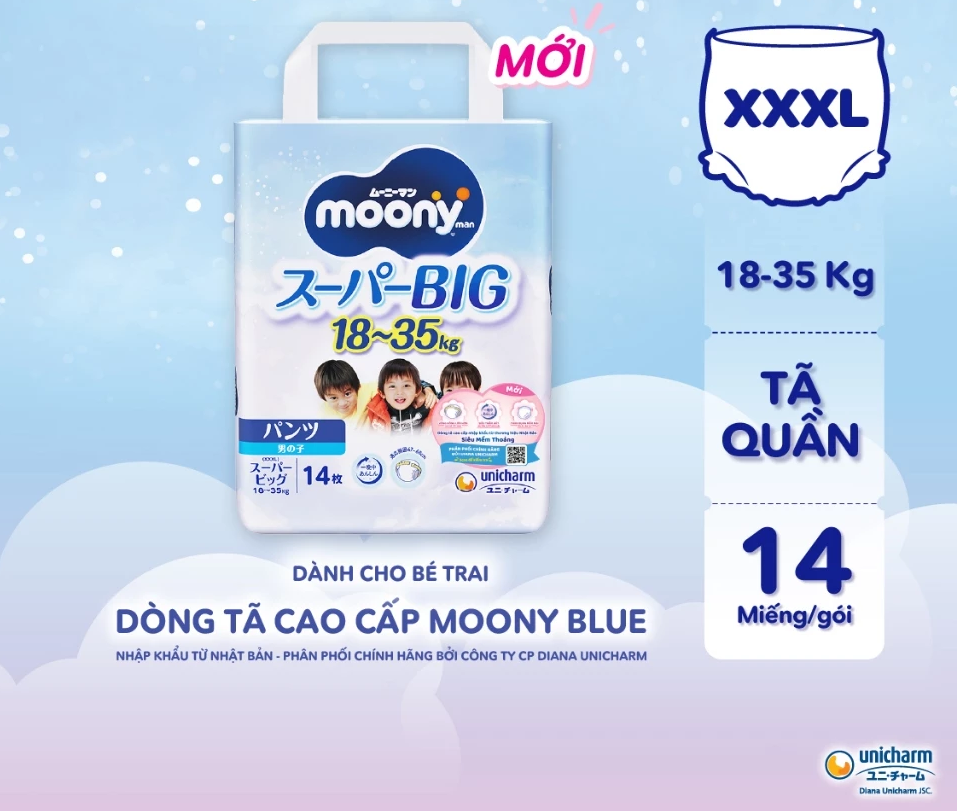  Tã quần cao cấp Moony Bé Gái/Bé Trai XXXL14 