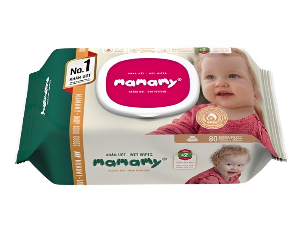  Khăn ướt em bé Mamamy không mùi gói 80 miếng 