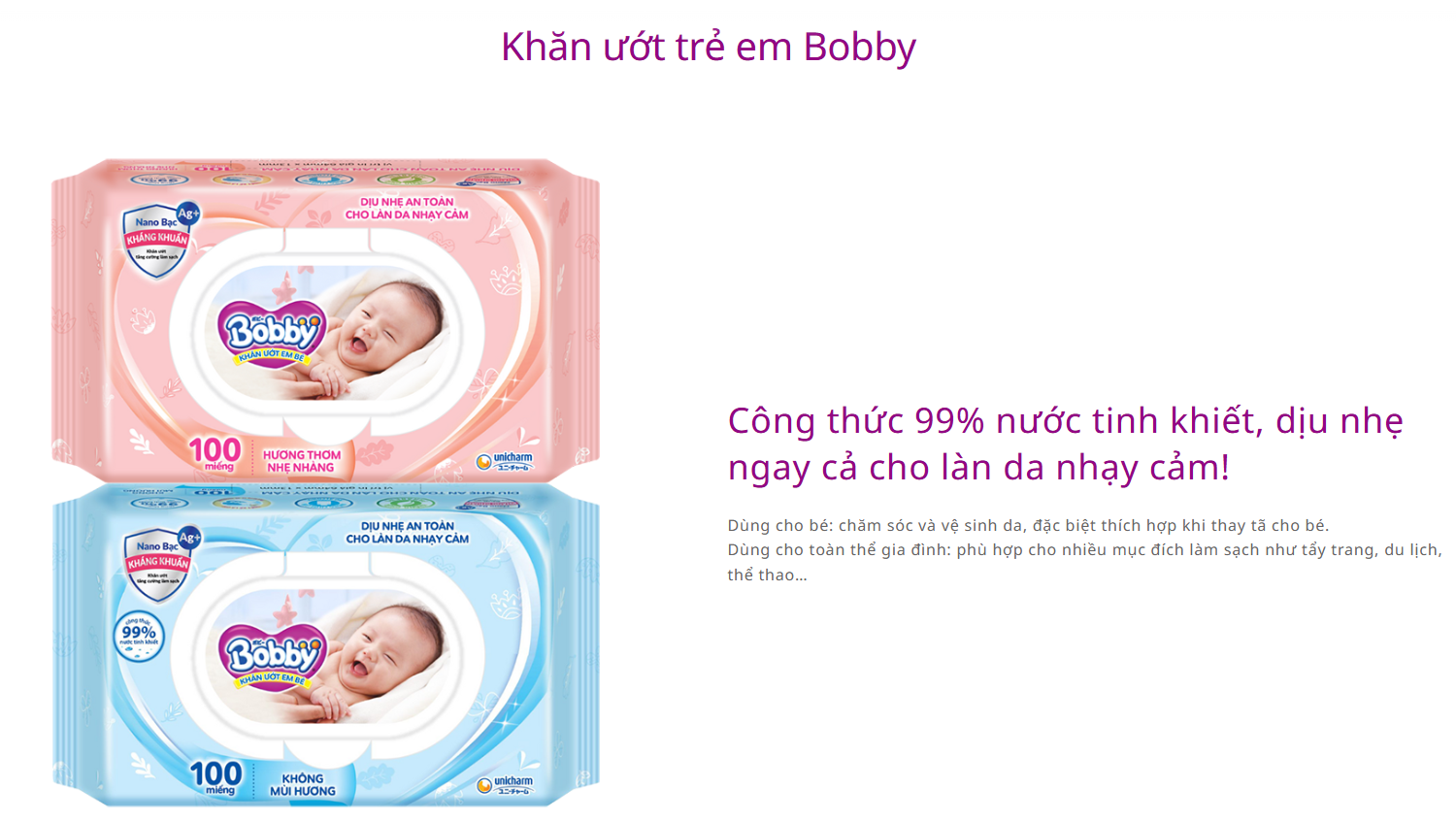  Khăn ướt trẻ em Bobby 100 miếng/gói 