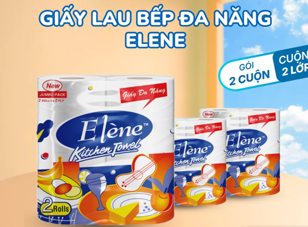  Giấy Lau Bếp Thấm Dầu Đa Năng Elene Tiện Lợi, Đa Năng, Tiết Kiệm - Túi 2 cuộn, 2 lớp, dài 30M 