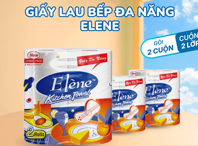 Giấy Lau Bếp Thấm Dầu Đa Năng Elene Tiện Lợi, Đa Năng, Tiết Kiệm - Túi 2 cuộn, 2 lớp, dài 30M 